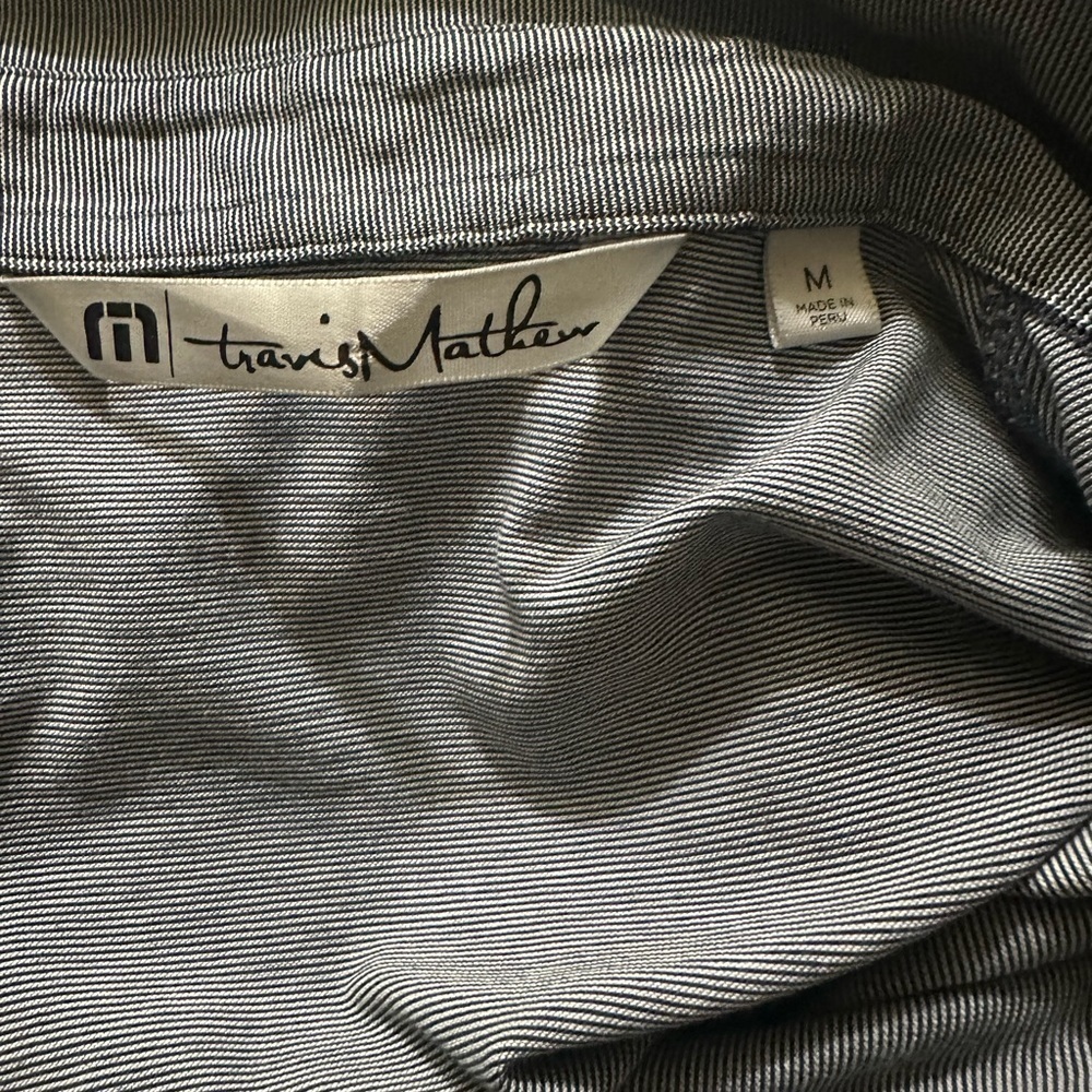 Men’s Pre Own Travis Mathew Size m Grey Medium Striped Shirt Polo Golf as is - Picture 2 of 4